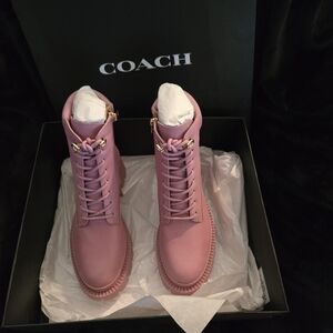 Coach Women's Pink Lace-Up Boots